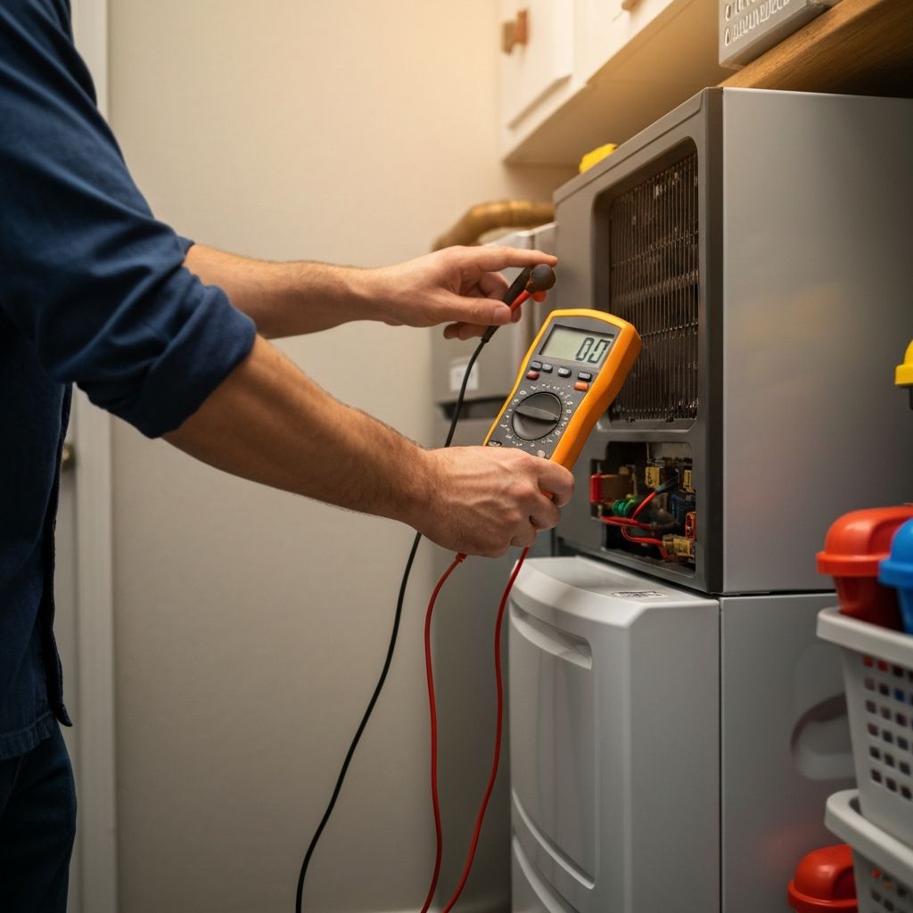 Highpine Climate Co. — HVAC technician inspecting a home furnace with a digital meter